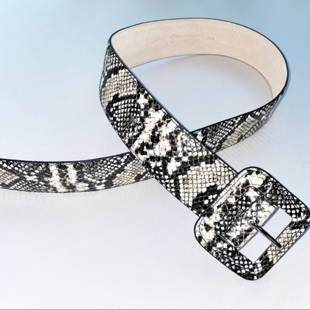 Snakeskin Print Leather Wide Belt